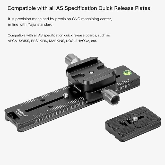 Koolehaoda 180mm Rail Nodal Slide Metal Quick Release Clamp,Dual Dovetail Camera Bracket Mount with Double-Sided Clamp can be Rotated 90°, for Camera with Arca Swiss Compatible(LCB-18R)