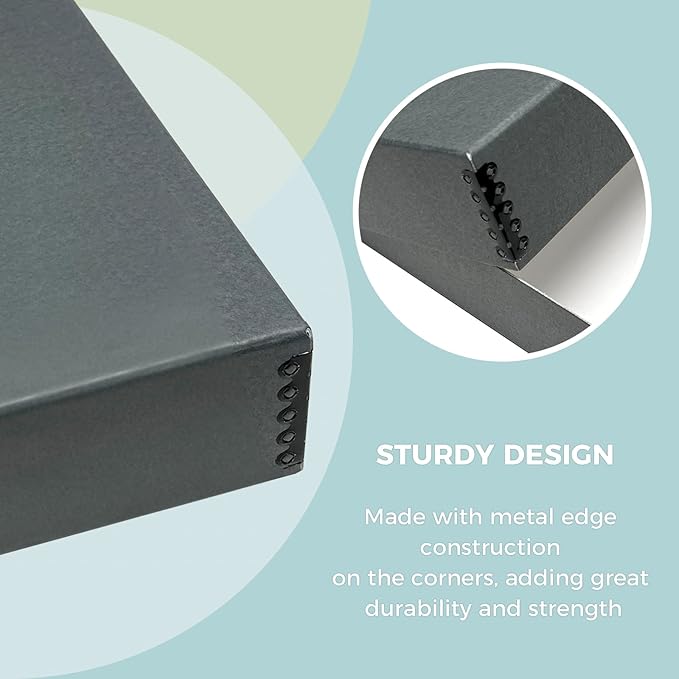 Golden State Art, Archival Storage Box, Acid-Free Drop Front Museum Box with Metal Edge for Storing Artwork Photos Documents Prints Arts And Crafts (Gray-9.75x12.75x3 Inches)