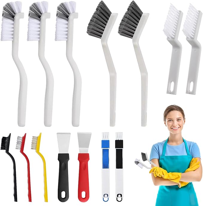 15 Pcs Crevice Cleaning Brush Set - Hard Bristle Cleaning Brush Supplies, V Shape Grout Cleaner Brush for Deep Cleaning Gap, Kitchen, Bathroom, Sink, Bottle, Blender, Corners & More