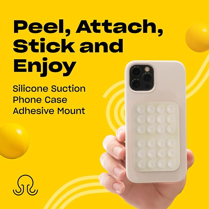 OCTOBUDDY Classic - Silicone Suction Phone Case Adhesive Mount - Hands-Free, Strong Grip Holder for Selfies & Videos - iPhone & Android Compatible - 2.25″ x 3.25″, Transparent