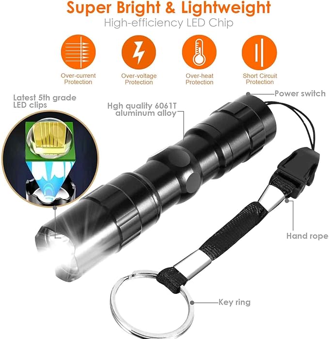 LED Flashlights, Tactical Flashlight Mini with High Lumen, Camping Handheld Pen Light, Powerful Super Bright Versatile Flash Light for Outdoor, Home, Cycling, Hiking, Emergency