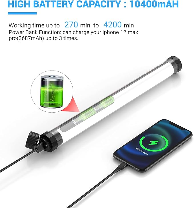 Handheld Photography Light Professional LED Video Light Wand 12 Lighting Mode, Stepless Dimming,CRI≥95 IP68 Waterproof with10400mAH Rechargeable Battery 3000k 5750k RGB Colorful Stick