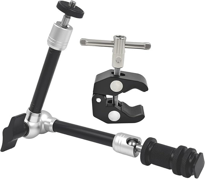 11" Articulating Magic Arm with Super Clamp, 1/4" & 3/8" Thread Screws, 360° Dual Ball Heads, Friction Power Arm Suitable for Monitor, DSLR, Microphone, GoPro, SmallRig, LED Light, Action Cameras