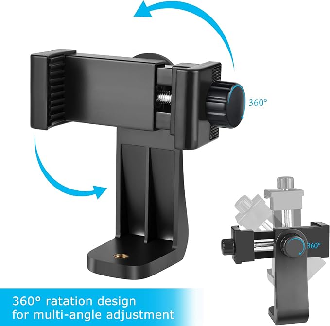 Premium Smartphone Holder/Vertical and Horizontal Tripod Mount Adapter Rotatable Bracket with 1/4 inch Screw/Adjustable Clip for iPhone, Android Cell Phone, Selfie Stick, Camera Stand