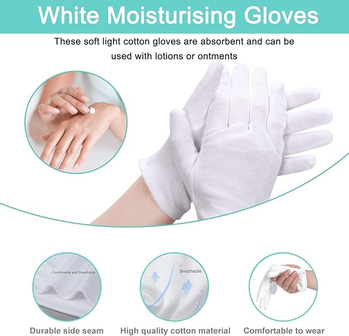 Cotton Gloves - 24pcs Soft White Gloves Moisturizing Eczema Gloves for Dry Hands SPA Inspection (X-Small)