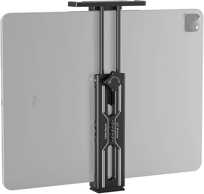 SMALLRIG Metal Holder for iPad Tripod Mount Adapter with 2 Cold Shoe, 1/4" Screw, w/Plate for Acra Swiss Standard, for iPad mini Air Pro Surface Pro (7.9” to 12.9”), Universal Tablet Clamp