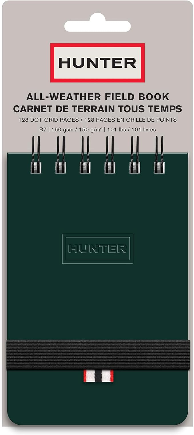 Hunter - All Weather Field Book, 5.75” X 3.6” 128 Pg Outdoor Notebook With Elastic Band to Protect Notes, Pocket Journal With Dot Grid Stone Paper for Surveying, Water & Tear Resistant, Forest Green