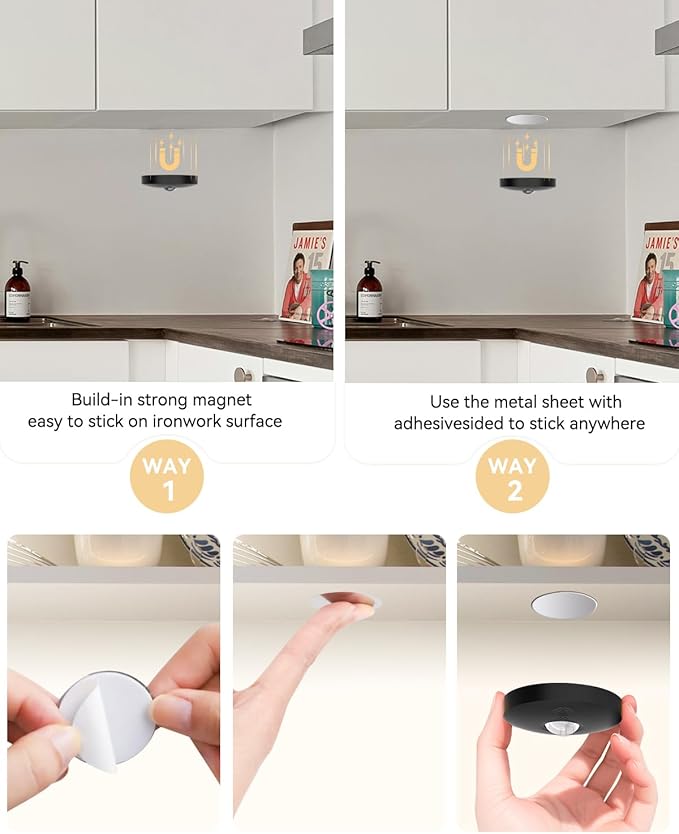 Rechargeable RGB Puck Lights with Remote Control, 1500mAh Battery Operated Push Lights, Dimmable & Timer Under Cabinet Lighting for Closet, Bedroom, Kitchen Black 3Pcs