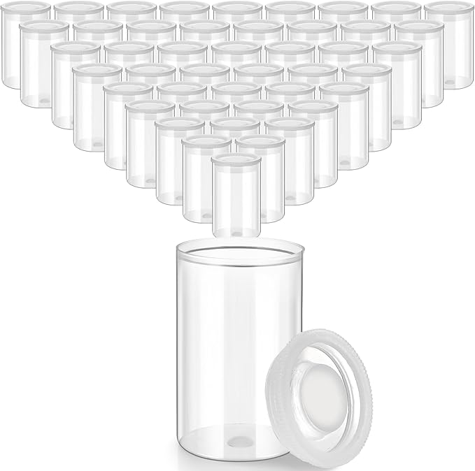 JOVITEC 200 Pcs Plastic Film Canister Holder 35 mm Empty Camera Reel Containers Storage Containers Case with Lids for Small Accessories Fish Hook Film Beads (Clear)