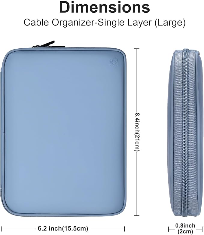 Leather Cord Organizer Travel Waterproof Travel Cable Organizer Bag Portable Tech Organizer Travel Case for Charger Electronic Accessories(Gray&Blue, Single Layer-Large)