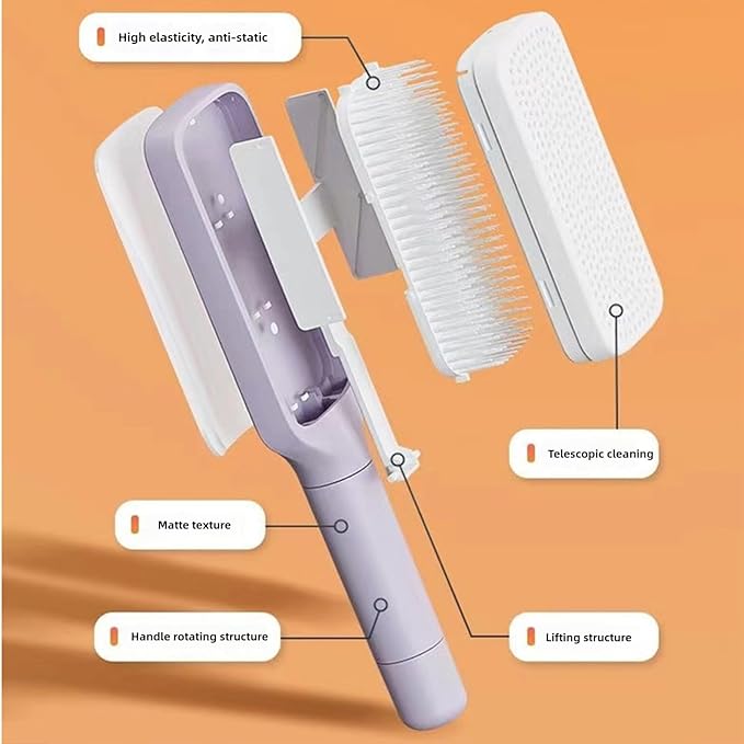 Anti-Static Self Cleaning Hair Brush,Easy Clean Retractable Hair Brush,Cleaning Retractable Massage Comb for Effortless Hair Removal and Cleaning (Grey)