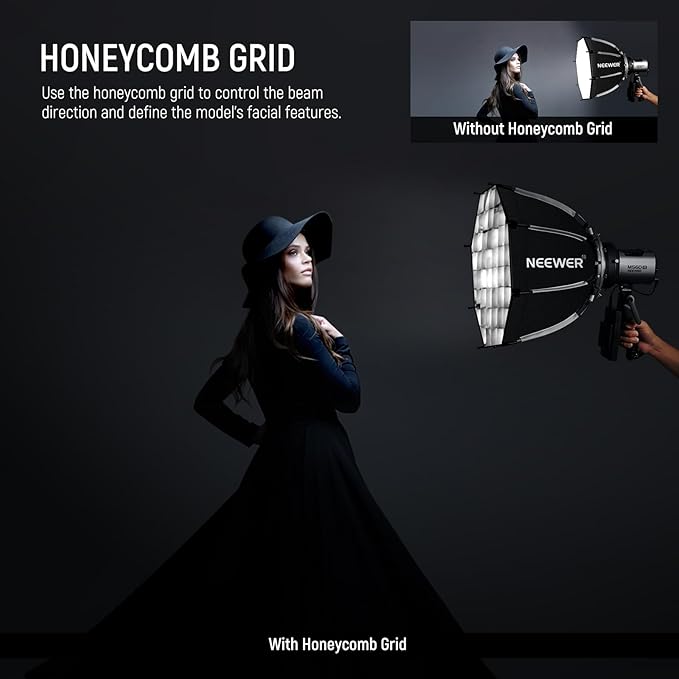NEEWER 17.7"/45cm Octagonal Softbox Bowens Mount, Quick Folding Quick Set Up with Diffusers/Honeycomb Grid/Bag for Q4 RGB CB60 MS60B MS60C MS150B Compatible with Godox Aputure Video Studio Light, NS1P