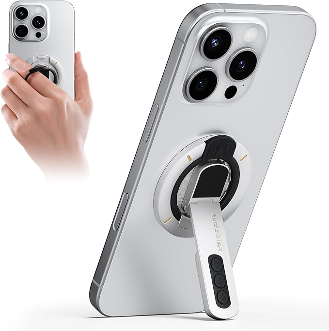 TODI for MagSafe Phone Grip Stand, 3-in-1 Magnetic Finger Ring Holder with Double-Sided Magnet, Fidget Toy Design, Magnetic Phone Stand for iPhone 16/15/14/13/12 Series (White)