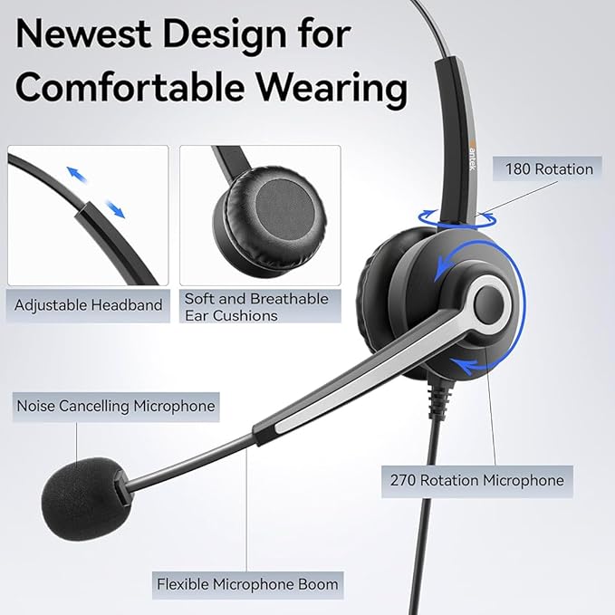 Wantek USB-A/USB C/3.5mm Jack 3-in-1 PC Headset, Wired & Noise with Noise-Cancelling Microphone for Laptop - Type-C Computer Headphones with Mic in-line Control for Home