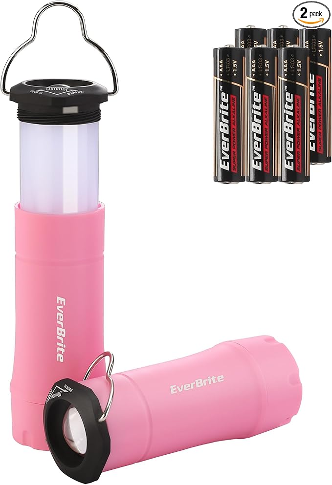 EverBrite 2-in-1 Mini Lanterns and Flashlights, Zoomable Flashlight Lantern Combo with 3 Modes, Camping Essentials, 2PC Battery Powered Lantern for Hurricane, Hiking, Home, Emergency