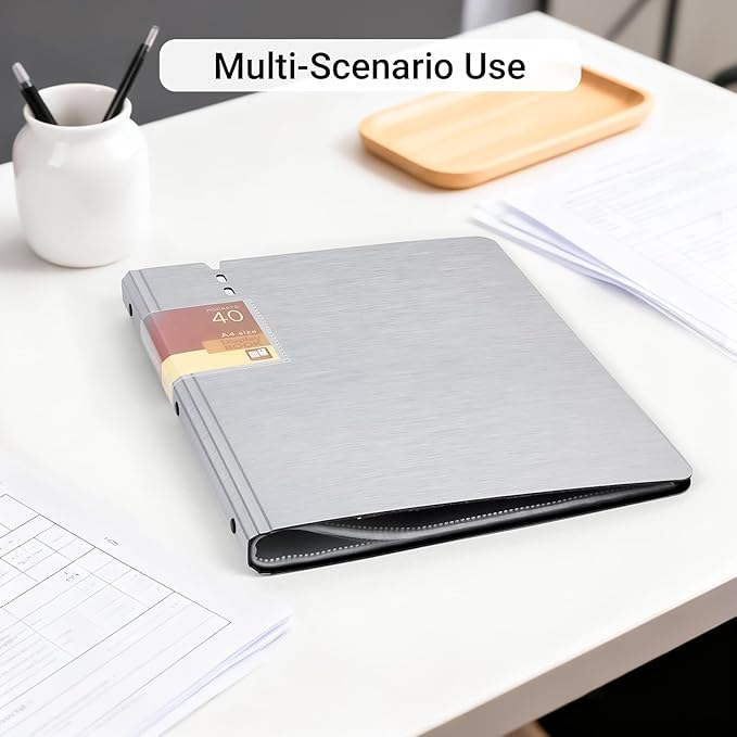 WORPSON Presentation Binder 40-Pocket, Displays 80 Pages, 9x12 inch with Plastic Sleeves, Portfolio Organizer for Documents, Certificates, Artwork, Photos, Clear Sheet Protectors (Silver, 4 Pack)