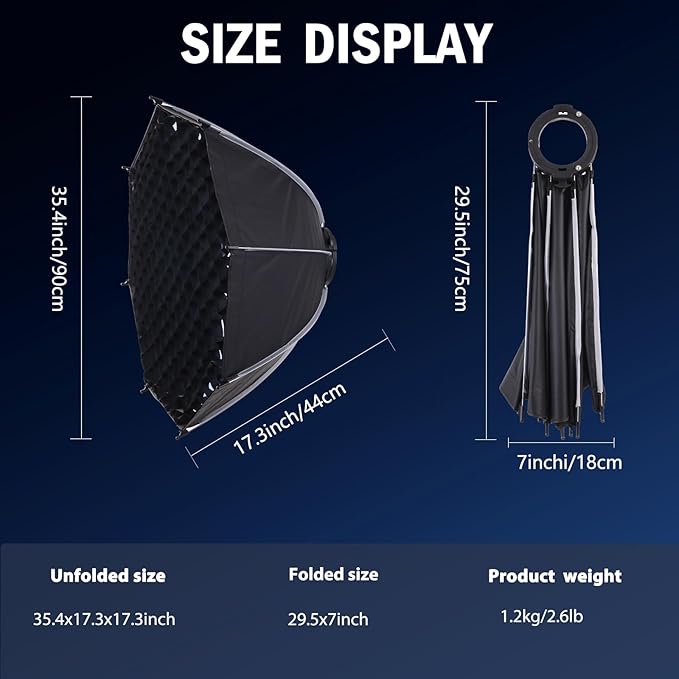35.4"/90cm Octagonal Softbox, Quick Release Bowens Mount Softbox with Honeycomb Grid, Light Diffusers, Carrying Bag, Professional Soft Box for Studio Photography Lighting Flash