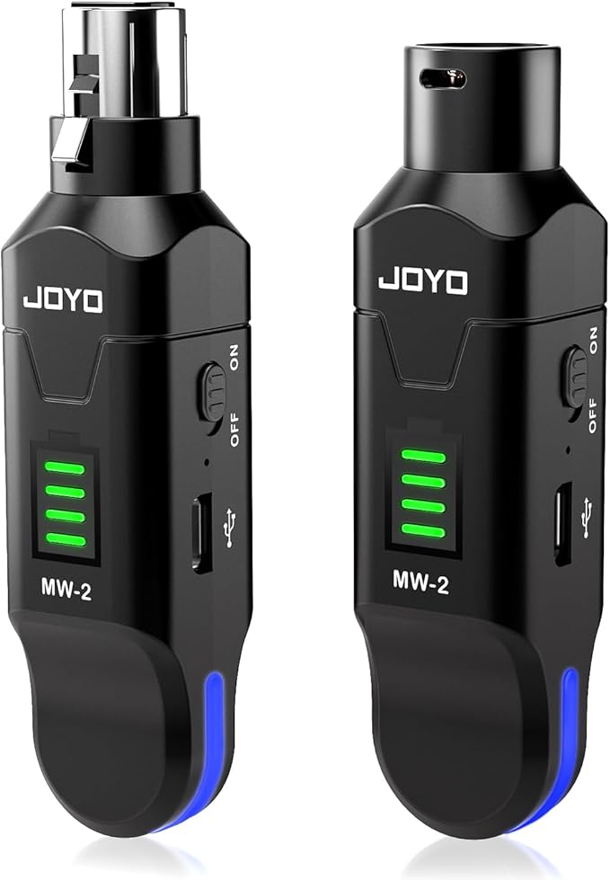 JOYO 2.4GHz Wireless Microphone System 4-Channel XLR Transmitter & Receiver Dynamic/Phantom-Powered Condenser Mics Adapter for PA Systems, Live Sound, Audio Mixer, Church, Studio (MW-2)