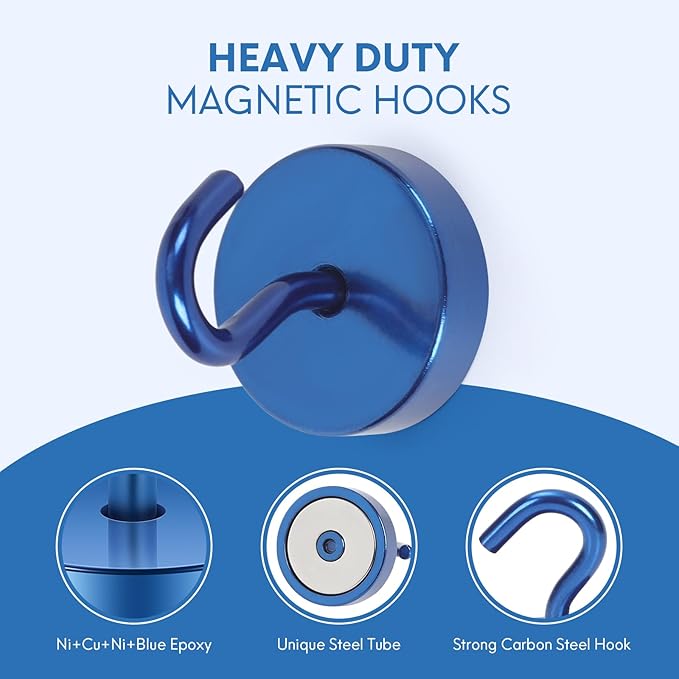 Neosmuk Magnetic Hooks, Cruise Ship Essentials, 80lb+ Heavy Duty Magnetic Hooks for Cruise Cabins, Refrigerator, Grill, Hanging, and Travel | Extra Strong Must-Haves Magnet Hook,Navyblue, 5 Pack