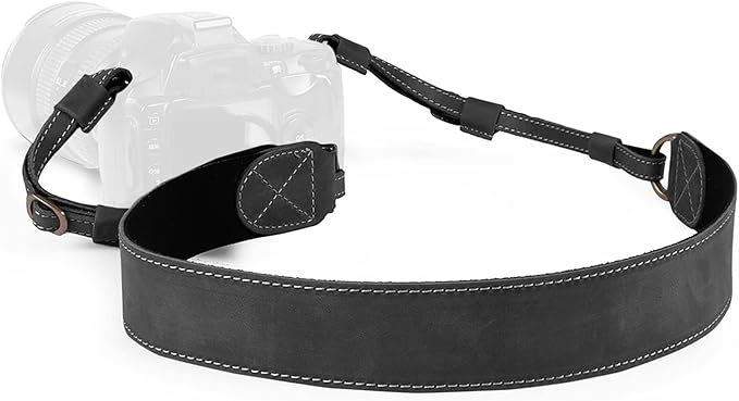 MegaGear SLR, DSLR Sierra Series Genuine Leather Camera Shoulder or Neck Strap, Black