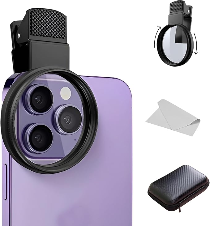 Portable 52mm Polarizing Filter for Phone, Clip-on CPL Phone Camera Lens Filter,Circular Polarized Lens with Upgraded Clip,Compatible with Most Cell Phones
