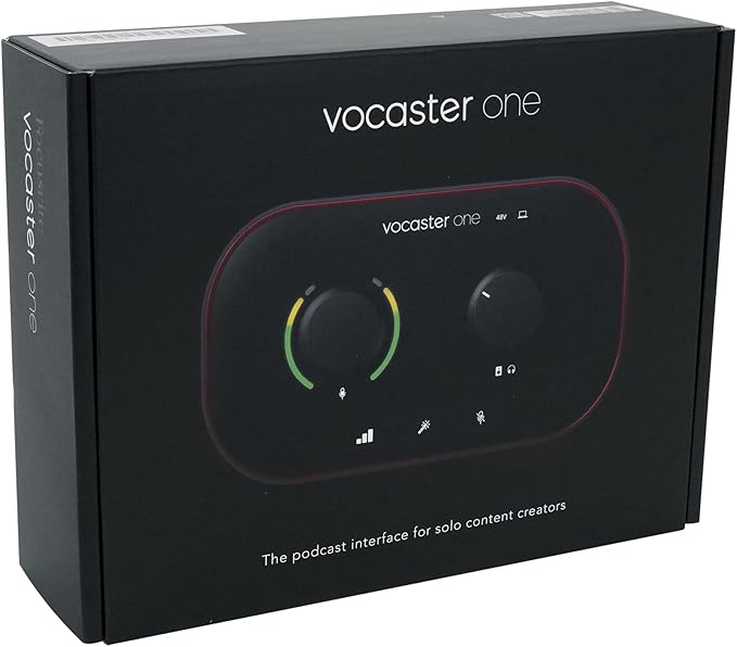 Focusrite Vocaster One — Podcasting Interface for Recording as a Solo Creator. Use Auto Gain, Enhance, and Mute for Easy Podcasting. Small, Lightweight, and Powered by Computer