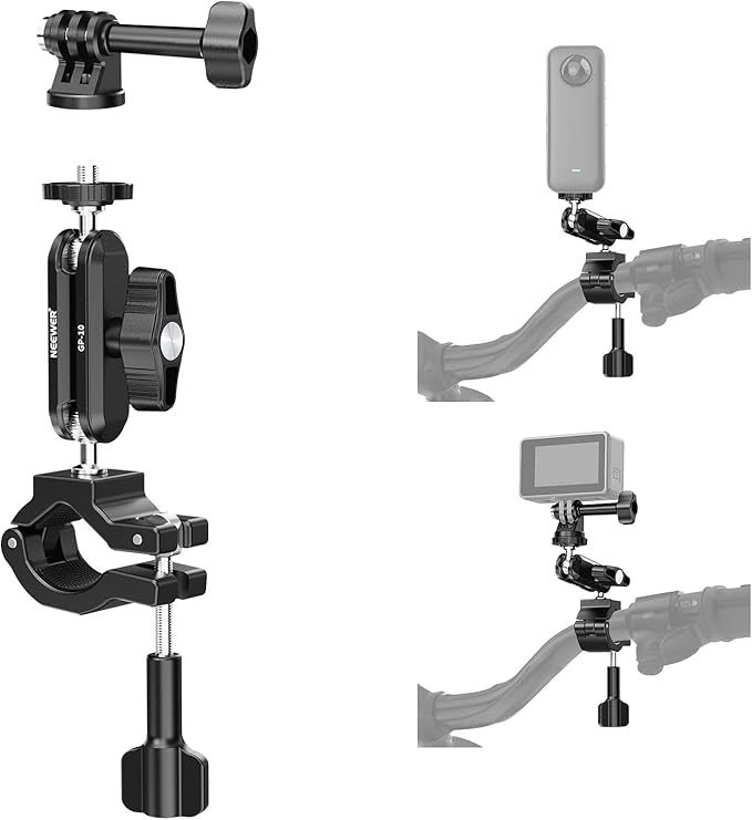 Neewer Action Camera Pole Mount with Two 360° Ball Heads 1/4" Screw Action Camera Adapter, Holder Clamp for Motorcycle Bike Handlebar, Compatible with GoPro Hero13 12 11 10 9 Max360 Insta360 DJI Osmo