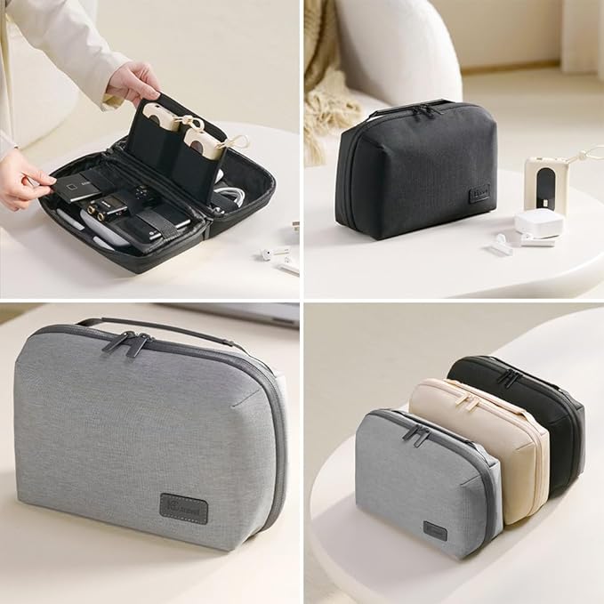 Kaxich Travel Electronics Organizer, Electronics Accessories Bag Portable Cable Organizer Case Waterproof Universal for Adapters Memory Cards, USB Cables (Beige)
