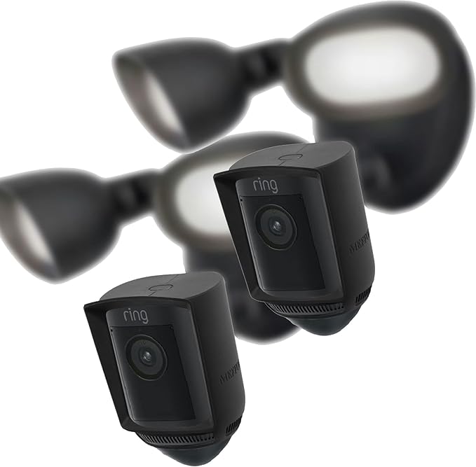 Silicone Skin Case Compatible with Ring Floodlight Cam Wired Pro - Sun Glare, UV & Weather Protection Skins Cover (Black, 2 Pack)