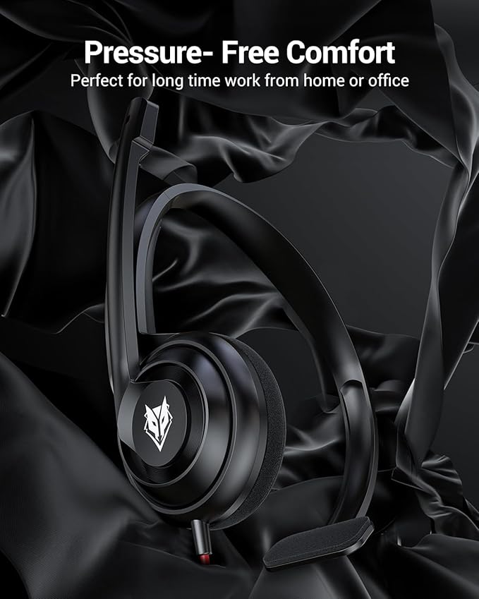 NUBWO HW02 USB Headset with Microphone Noise Cancelling &in-line Control, Ultra Comfort Computer Headset for Laptop pc, On-Ear Wired Office Call Center Headphone for Boom Skype Webinars（Black）