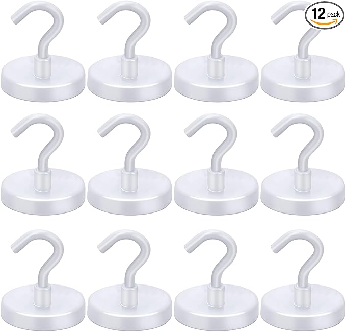 LOVIMAG Magnetic Hooks for Cruise Cabins, 120LBS Cruise Essentials Must Haves, Cruise Magnets, Magnetic Key Holder, Strong Magnetic Hooks for Hanging, Fridge, Grill -12 Pack, White