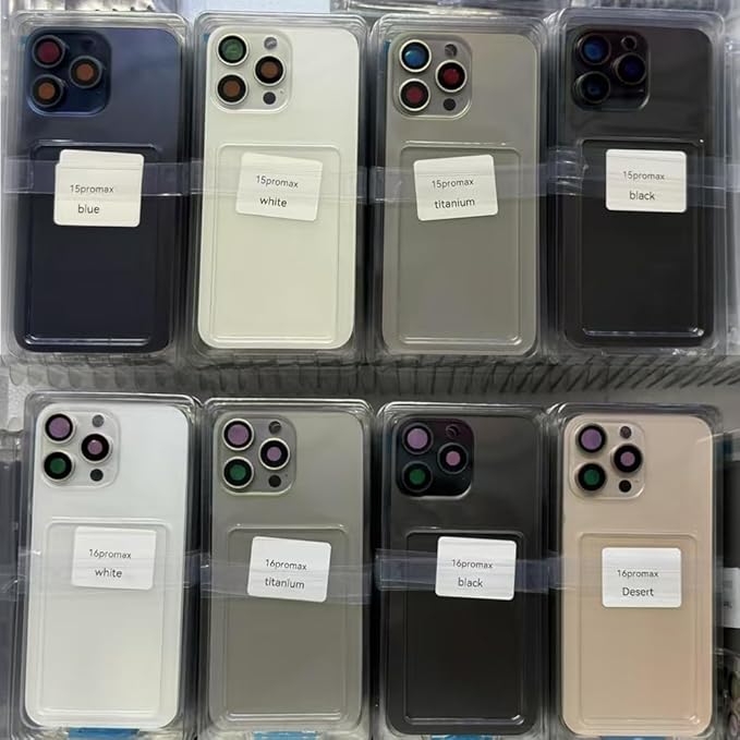 1Pcs/Lot Battery Cover Glass for iPhone 15 Pro Max Back Housing Replacement with Small Parts Metal Plate Magnetic for iPhone 15PM 2in1 Big Hole Back Glass Rear Door Case (Black)