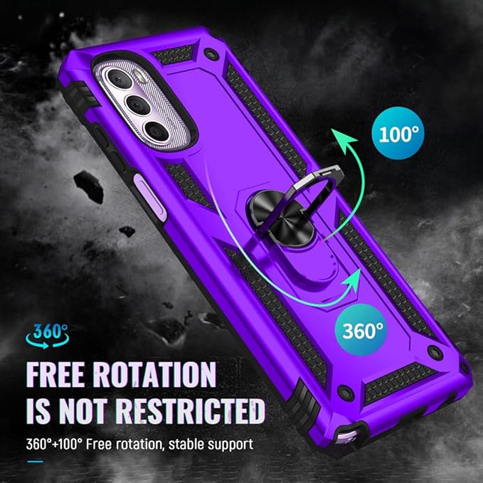 Androgate Moto G Stylus 2022 4G Case - Military-Grade Metal Ring Kickstand, 15ft Drop Tested, Shockproof with HD Screen Protector, Purple