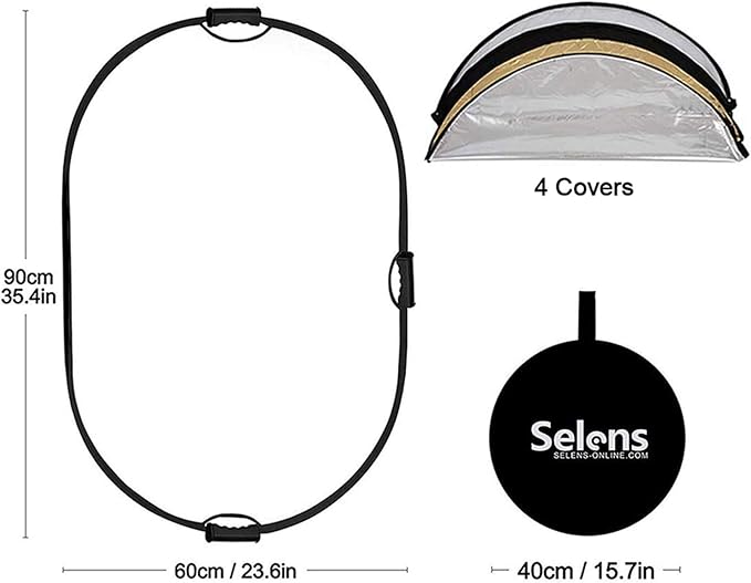 Selens 5-in-1 Oval Reflector with Handle for Photography Photo Studio Lighting & Outdoor Lighting (24 x 36 Inch)