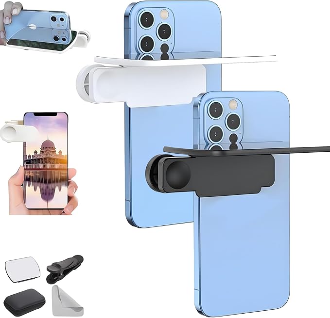Mirror Reflection for iPhone, Smartphone Camera Mirror Reflection Clip Kit, HD Glass Mirrors for Phone to Use Back Camera, Portable Mirrors for iPhone Back Cameras Photography (Mix)