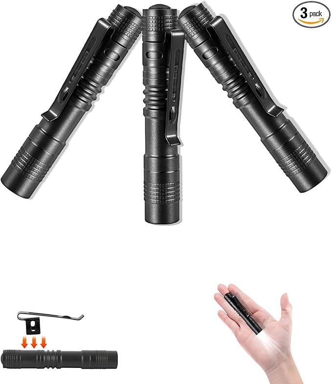 Mini Flashlight,3PCS Small Pen Light Flashlight with Clip,Waterproof Pocket LED Purse Light for Emergencies, Inspection(Battery Not Included)