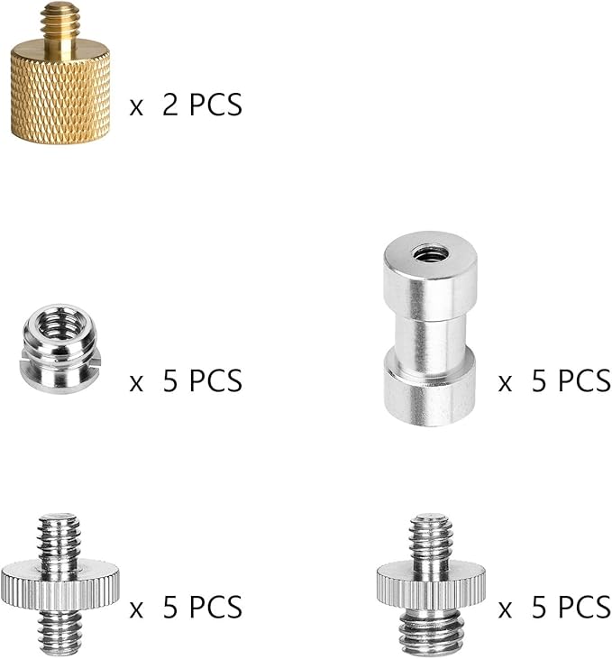 22Pack ChromLives Camera Screw Adapter 1/4 to 1/4 Screw to 3/8 Tripod Adapters Converter Brass Screws Spigot Mount Set for Camera Tripod Monopod Ballhead Flash Light,Combo Pack