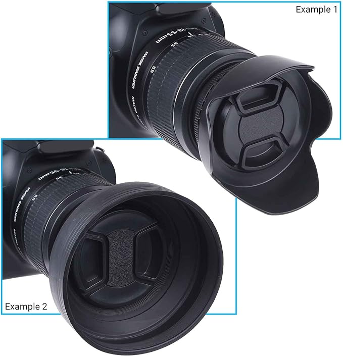 67mm Set of 2 Camera Lens Hoods and 1 Lens Cap - Rubber (Collapsible) + Tulip Flower - Sun Shade/Shield - Reduces Lens Flare and Glare - Blocks Excess Sunlight (67 mm, Rubber Hood + Tullip Hood + Cap)