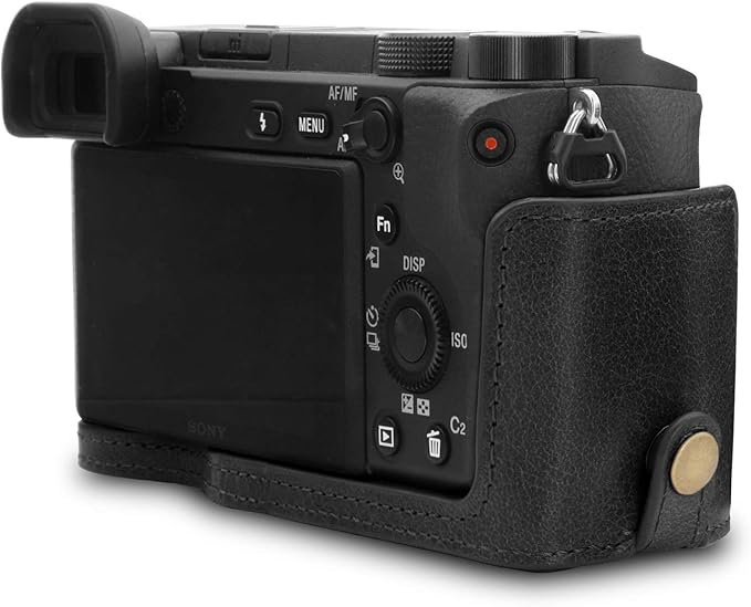 MegaGear MG1641 Ever Ready Genuine Leather Camera Half Case compatible with Sony Alpha A6100, A6400 - Black
