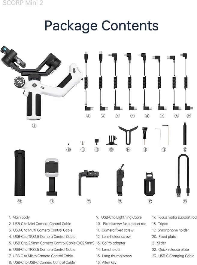 FeiyuTech SCORP Mini 2 [Official] All in One Gimbal Stabilizer, 3 axis Stabilizer for Mirrorless Cameras,Smartphone,Action Cameras, AI Tracking Gimbal for Canon/Sony/Fujifilm,Gopro12,iPhone 15Pro max