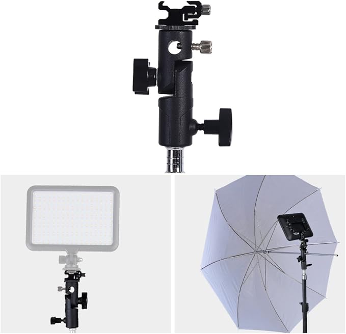 Yoidesu Universal E Type Camera Flash Mount, Aluminum Alloy Flash Bracket with Hot Shoe Adapter and Umbrella Holder for Light Stand and Tripod
