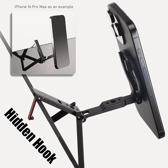 Ultra-Compact Magnetic Tripod Stand for iPhone 17/16/15/14/13/12 Pro Max Magsafe Case, Adjustable Cellphone Holder with 1/4” Screw & Travel Hook (Black)