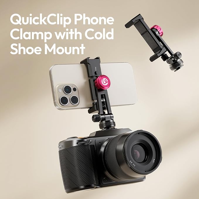 ULANZI MA61 Metal Phone Tripod Mount with Cold Shoe, 360° Adjustable Hot Shoe Camera Phone Mount for iPhone 17 16 15 14 Pro Max, Samsung, Aluminum Alloy Clamp for Vlogging, Live Streaming, Video