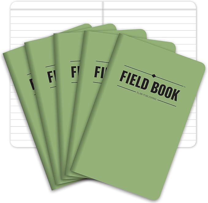 Elan Publishing Company Field Notebook/Pocket Journal - 3.5"x5.5" - Green - Lined Memo Book - Pack of 5