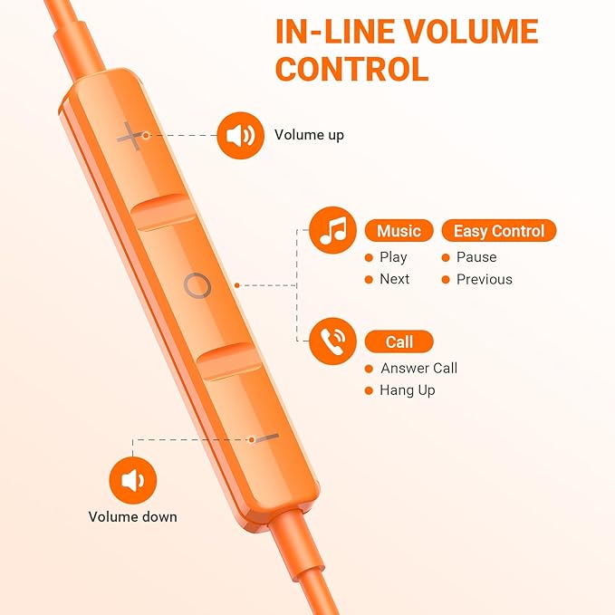 USB C Headphones for iPhone 17 Pro Max Air 16 15, Type C Earphones with Microphone Magnet Stereo Wired Earbuds for Samsung Galaxy S26 S25 Ultra S24+ 23 A53 S21 S20 FE Flip 7 6 Fold/Pixel 10 9, Orange