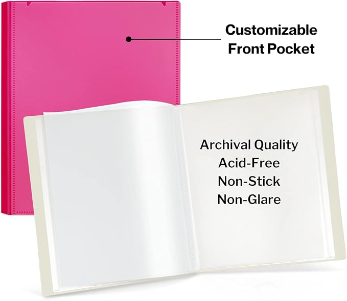 CRANBURY Portfolio Binder for 8x10 Photos (Pink), Poly Plastic 8 x 10 Art Presentation Book with Clear Plastic Sleeves, 24 Pages Hold 48 Pictures, 10x8 Photo Book with Customizable Front Pocket