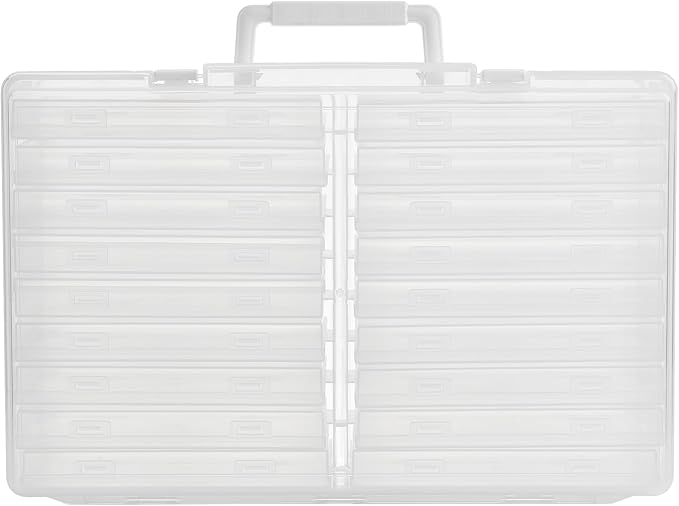 ALINK Photo Storage Box 5" x 7" with Handle, 18 Pcs Clear Photo Containers Organizer and Craft Keeper, Portable Picture Case with Label for Arts, Crafts, Sewing, Stickers, Office Supplies