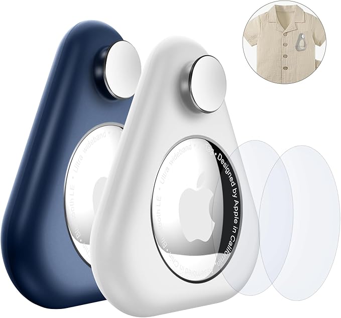 for Airtag Holder for Kids Hidden,2PCS GPS Tracker Case, Anti-Removal for Airtag ABS Case with Pins, Suitable for Children, Elderly, Pets, Backpack, Luggage（White,Navy Blue）