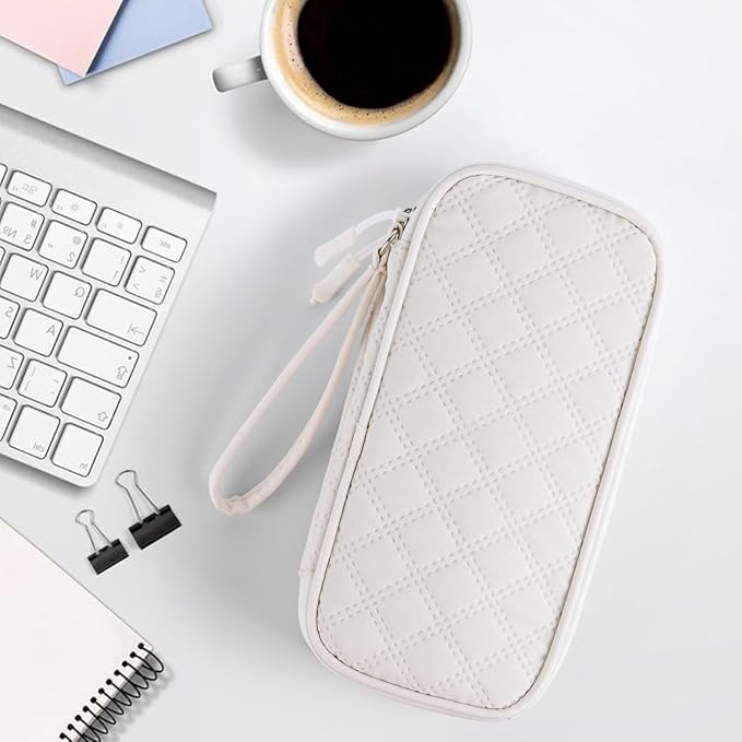 COOTHINE USB Flash Drive Holder Case, Portable Storage Bag Organizer for Samsung/Sandisk Memory Stick/Thumb Drive/Jump Drive/SD Card, with 18 Slots (White Beige)