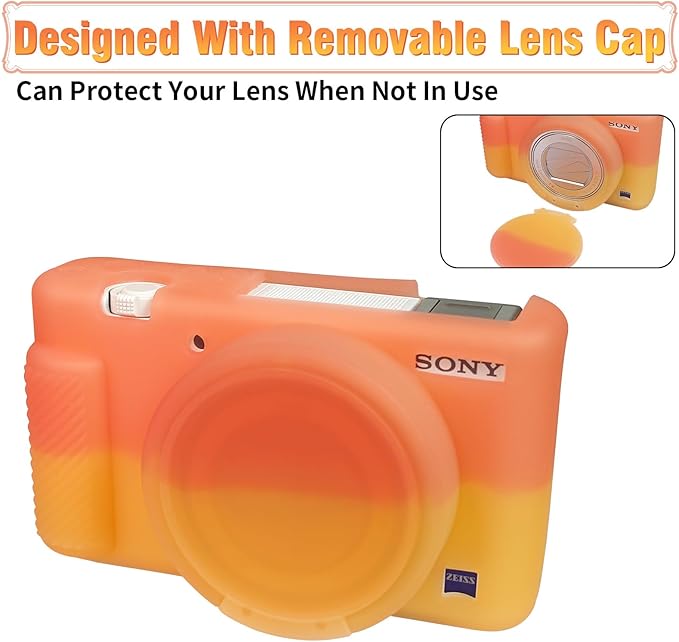 Easy Hood Camera Case for Sony ZV-1, Soft Silicone Cover Camera Sleeve Body Skin Protective Case with Removable Lens Cap for Sony ZV1 Digital Camera, Red Orange